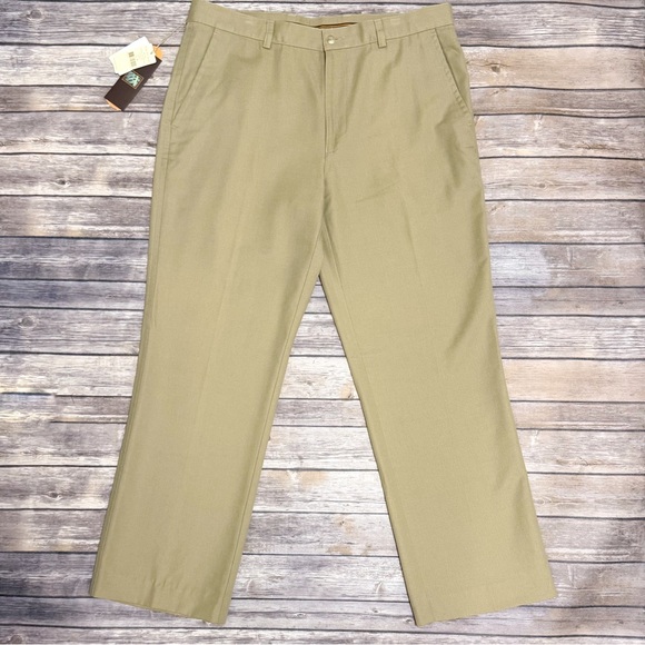 Tori Richard Raffia Beige Flat Front Straight Leg Pants 36 X 30.5 New *HEMMED* - Picture 1 of 11